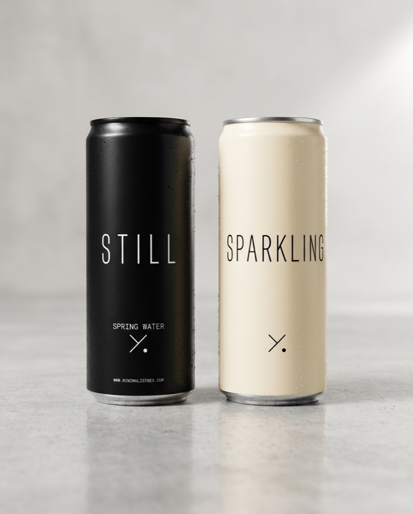 Matte black and cream custom water cans, minimalist typography